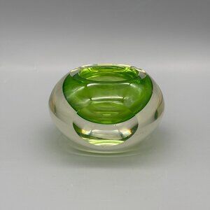 Vintage Fifth Avenue Crystal Green Sommerso Style Art Glass Bowl Candle Tealight